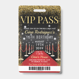 VIP Pass Hollywood Red Carpet Birthday Invitation Badge
