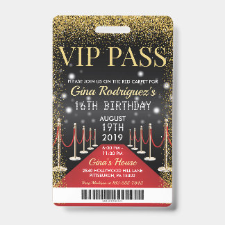 VIP Pass Hollywood Red Carpet Birthday Invitation Badge