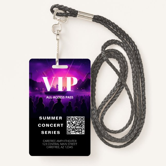 VIP Pass QR Code Concert Badge (Back with Lanyard)