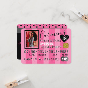 VIP Pink & Black Photo Birthday Party Credit Card