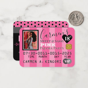VIP Pink Stripes Photo Credit Card Invitation