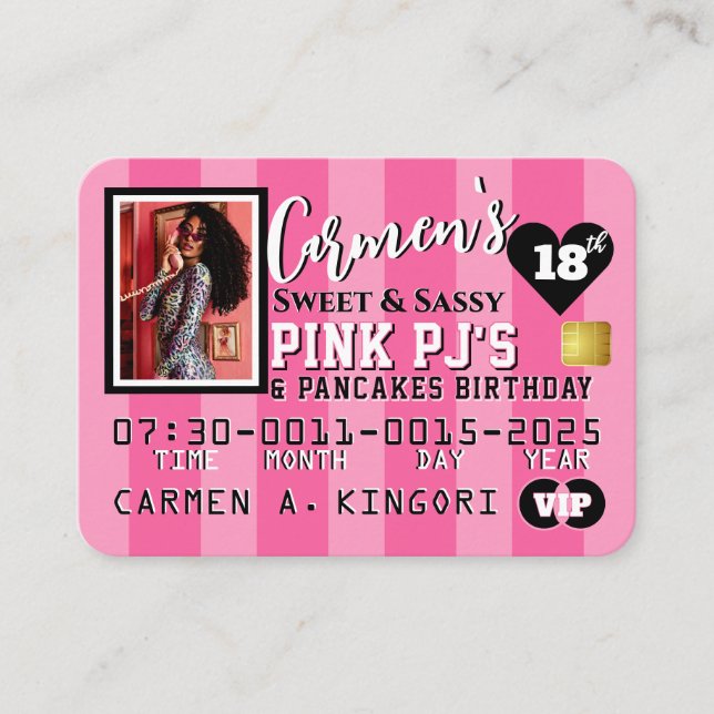 VIP Pink Stripes Photo Credit Card Invitation (Front)