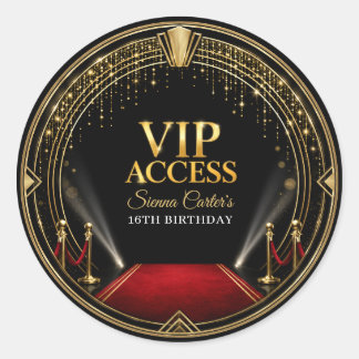 VIP Red Carpet Hollywood Black Gold Birthday Classic Round Sticker