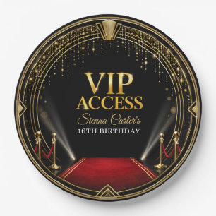 VIP Red Carpet Hollywood Gold Birthday Paper Plate