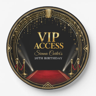 VIP Red Carpet Hollywood Gold Birthday Paper Plate