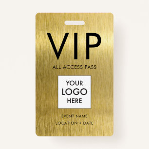 VIP Simple Font on Brushed Gold Metallic Badge