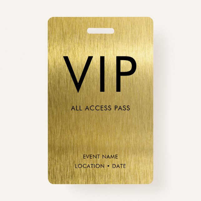 VIP Simple Font on Brushed Gold Metallic Badge (Front)