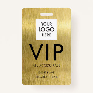 VIP Simple Font on Brushed Gold Metallic Badge