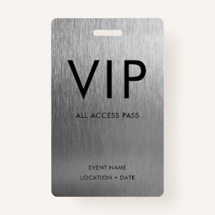 VIP Simple Font on Brushed Silver Metallic Badge