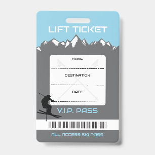 VIP SKI LIFT TICKET Escort Gift Seating Card Badge