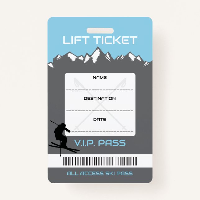 VIP SKI LIFT TICKET Escort Gift Seating Card Badge (Front)