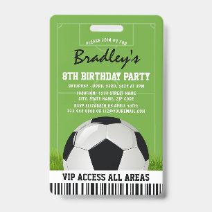 VIP Sports Pass Kids Soccer Birthday Party Badge