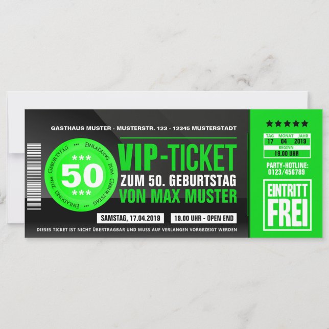 VIP-TICKET invitation cards (green) (Front)