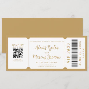 VIP Ticket Trendy Gold Wedding Invitation