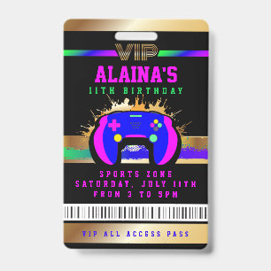 VIP VIDEO GAMER GAME ALL ACCESS Gold Girls Pass Badge