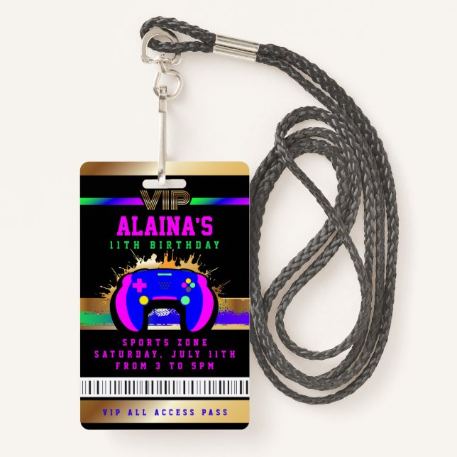 VIP VIDEO GAMER GAME ALL ACCESS Gold Girls Pass Badge (Front with Lanyard)