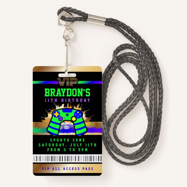 VIP VIDEO GAMER GAME ALL ACCESS Gold Pass Badge (Front with Lanyard)