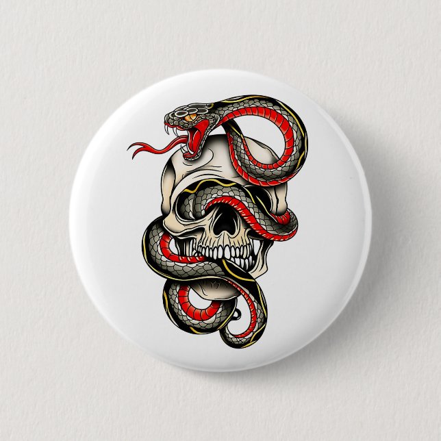 Viper Skull Tattoo Design 2 Inch Round Button (Front)