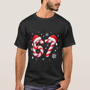 Viral 67 Candy Cane Six Seven Meme Santa Holiday K T-Shirt
