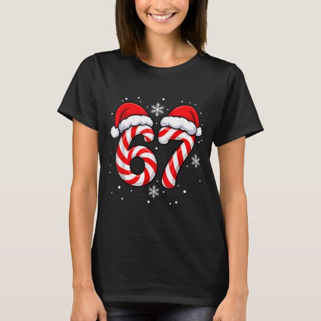 Viral 67 Candy Canes Santa Holiday Kids Humor  T-Shirt (Front)