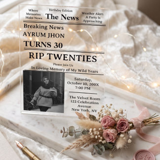 Viral Aesthetic Modern Newspaper Theme Wedding Acrylic Invitations