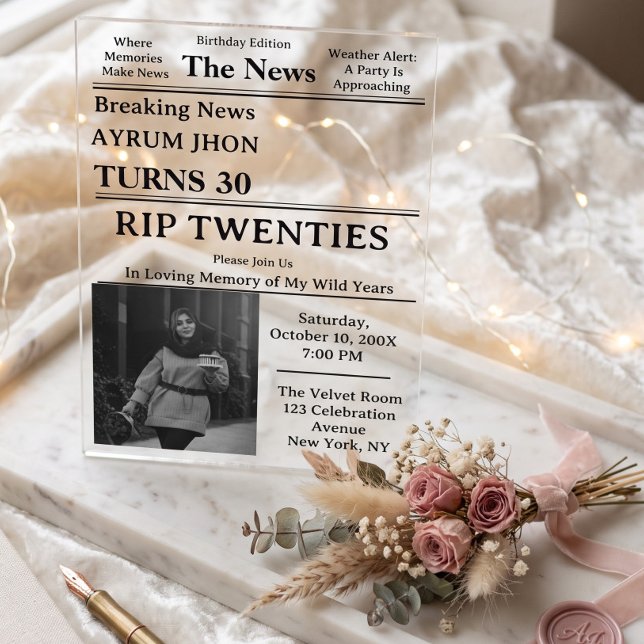 Viral Aesthetic Modern Newspaper Theme Wedding Acrylic Invitations (Creator Uploaded)