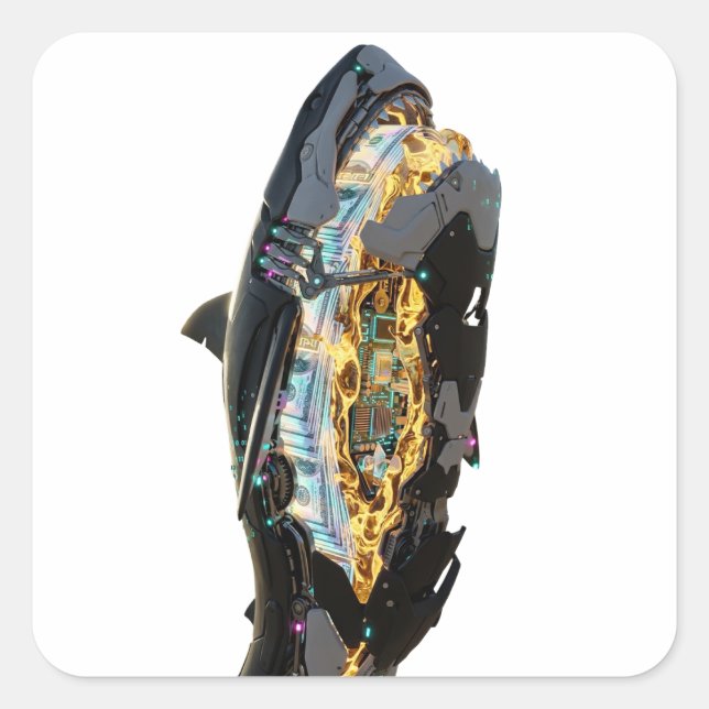 Viral Brainrot Shark Neon Aesthetic | Glitchcore Square Sticker (Front)