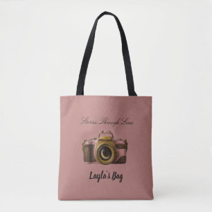 Viral Custom Name Camera Gift Sleek Minimal Tote Bag