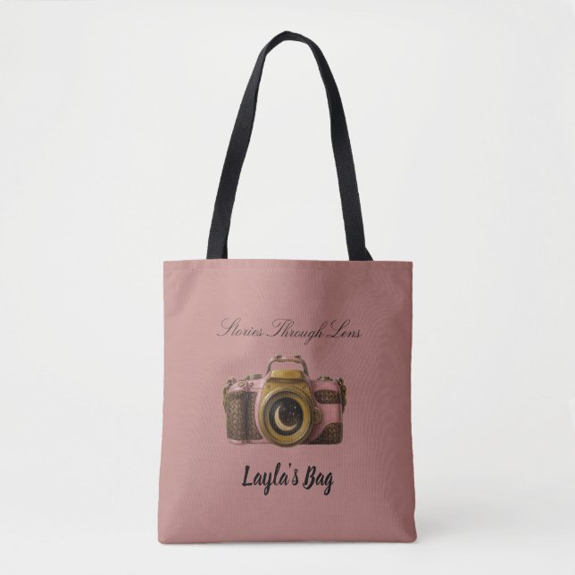 Viral Custom Name Camera Gift Sleek Minimal Tote Bag (Front)