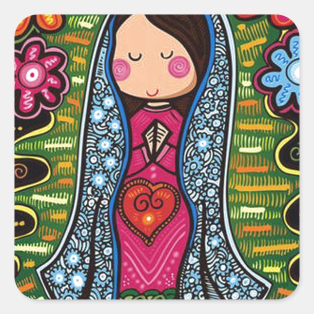 VIRGEN DE GUADALUPE CARICATURA 03 CUSTOMIZABLE PRO SQUARE STICKER (Front)