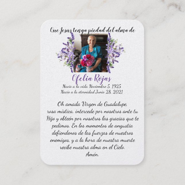Virgen De Guadalupe Funeral Memorial Card (Back)