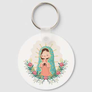 Virgen de Guadalupe kawaii adorned with flowers Keychain