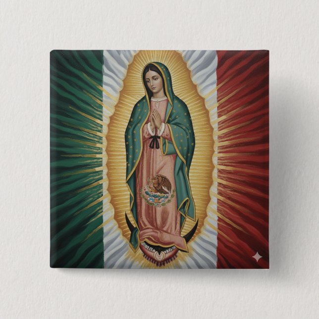 Virgen de Guadalupe - Mexico 2 Inch Square Button (Front)