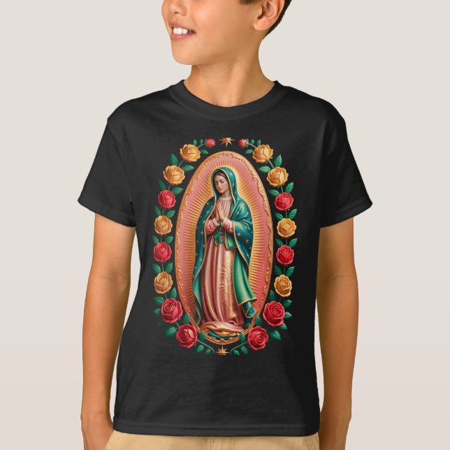 Virgen De Guadalupe Saint Mary Christian Religious T-Shirt (Front)