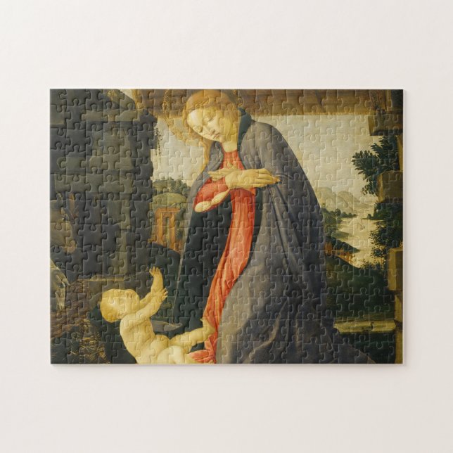 Virgin Adoring Child Sandro Botticelli Painting Jigsaw Puzzle (Horizontal)