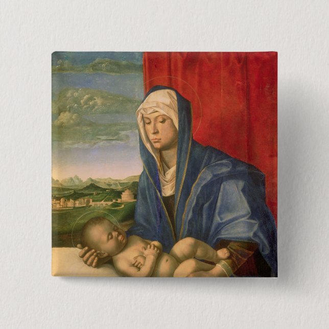 Virgin and Child 3 2 Inch Square Button (Front)