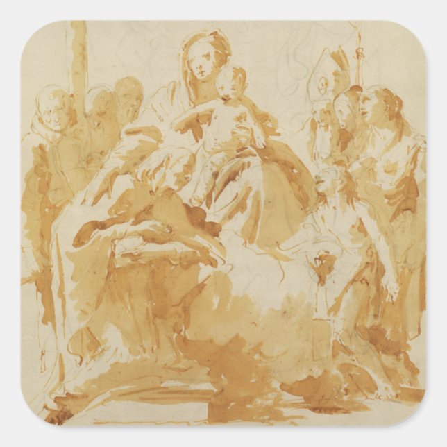 Virgin and Child Adored by Bishops, Monks & Women Square Sticker (Front)