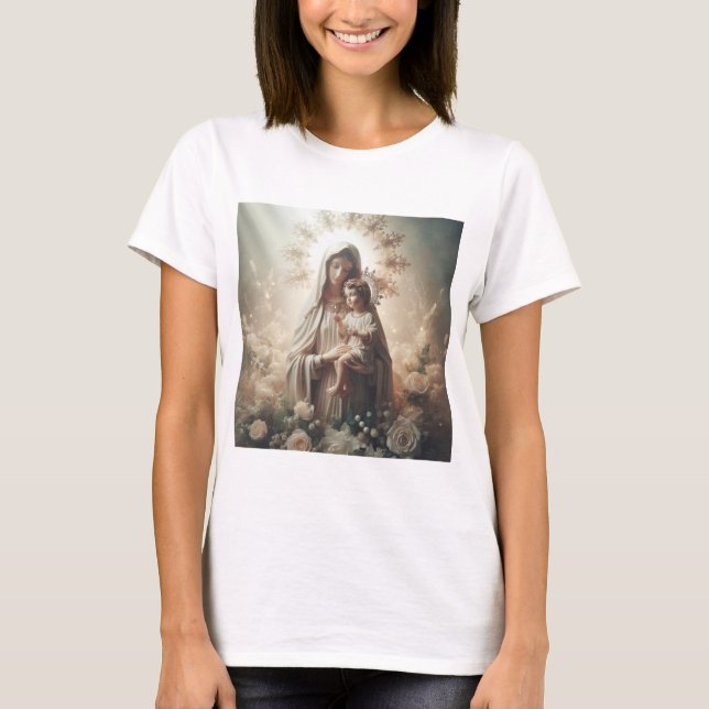 Virgin and Child: Divine Love in Celestial Serenit T-Shirt (Front)