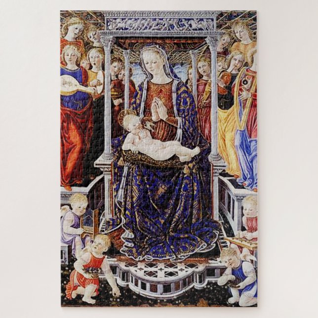Virgin and Child Enthroned with Music-Making Angel Jigsaw Puzzle (Vertical)