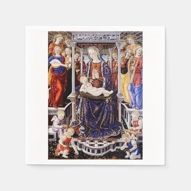 Virgin and Child Enthroned with Music-Making Angel Napkin (Front)