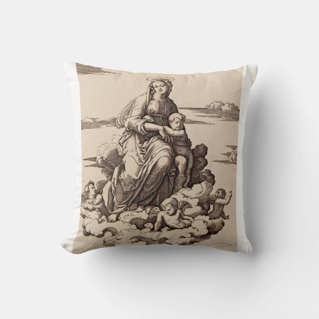 Virgin and Child in the Clouds Throw Pillow (Front)