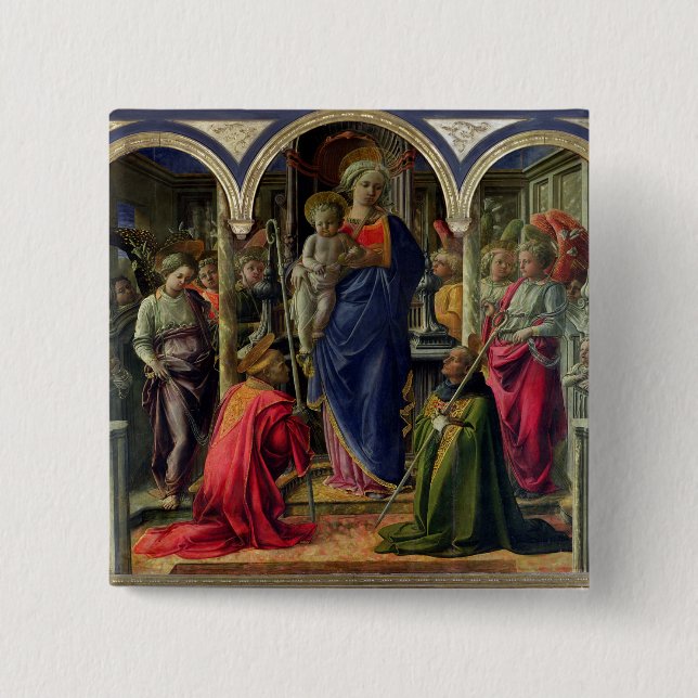 Virgin and Child surrounded by Angels 2 Inch Square Button (Front)