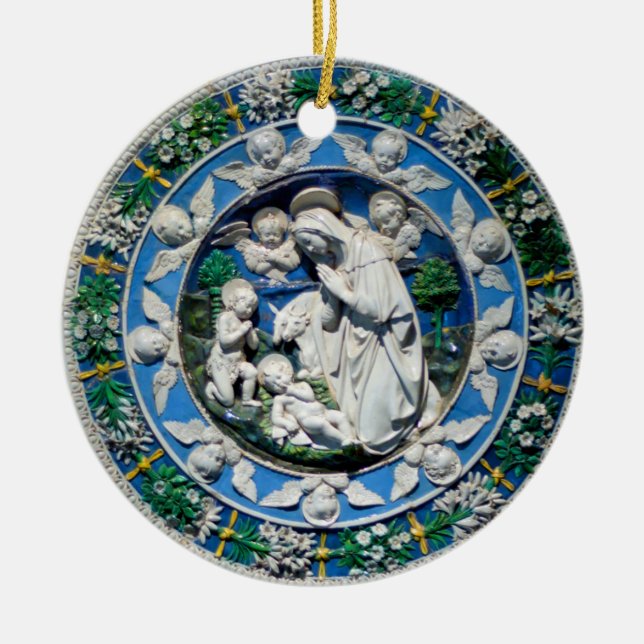 VIRGIN AND CHILD WITH ANGELS , PHOTO TEMPLATE CERAMIC ORNAMENT (Front)
