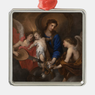 Virgin and Child with Music Making Angels Metal Ornament