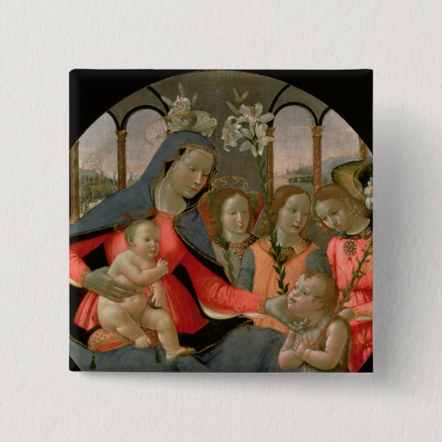 Virgin and Child with St. John the Baptist 2 Inch Square Button (Front)