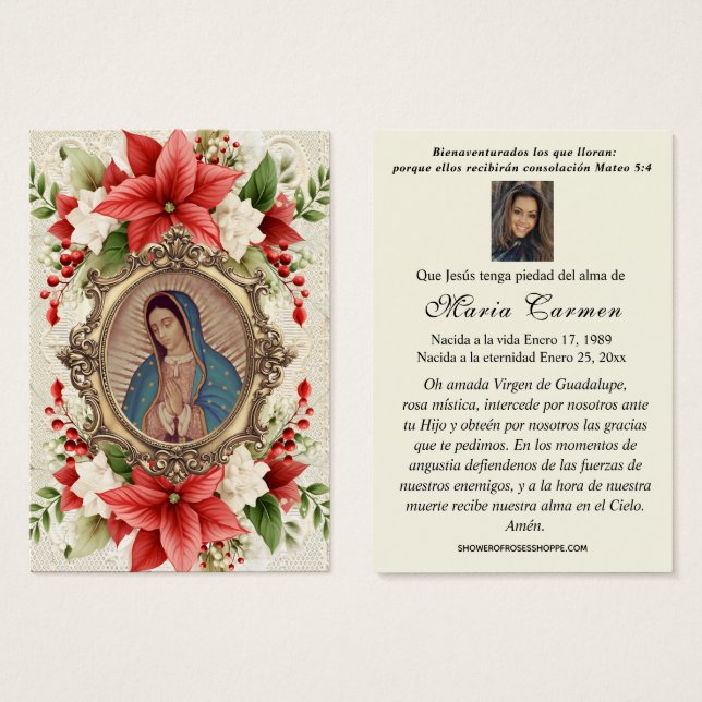 Virgin Christmas Guadalupe Spanish Funeral Prayer (Front & Back)