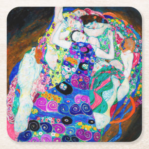 Virgin (Girls), Gustav Klimt Square Paper Coaster