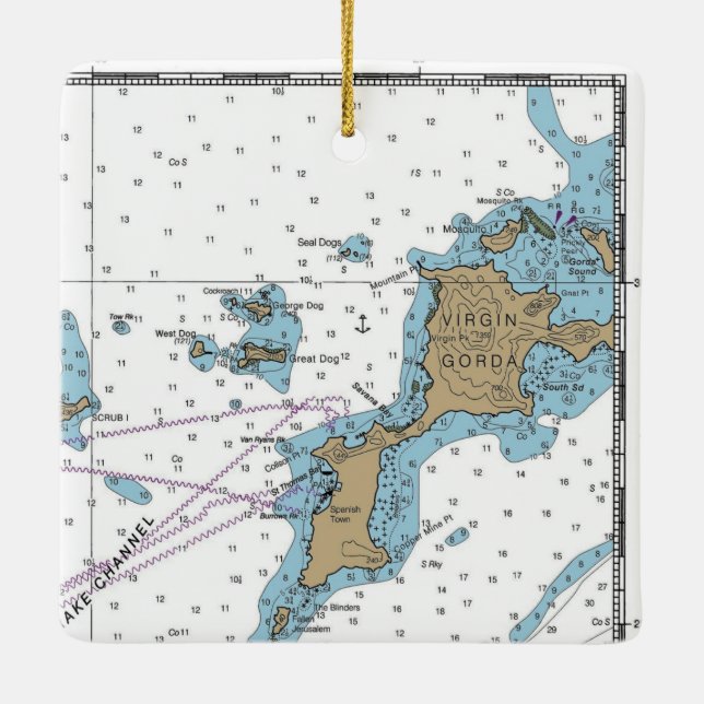 Virgin Gorda BVI Chart Ceramic Ornament (Back)