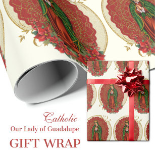 Virgin Guadalupe Catholic Christmas Pointsettia   Wrapping Paper