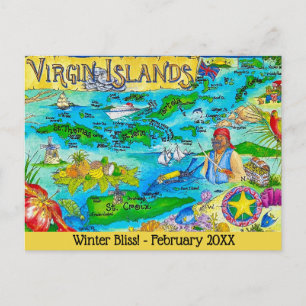 Virgin Islands Illustrated Map Postcard